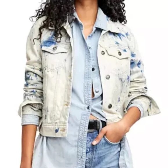 NWT Free‎ People Rumors Denim Jacket Tie Dye Blue SZ S - Picture 1 of 12